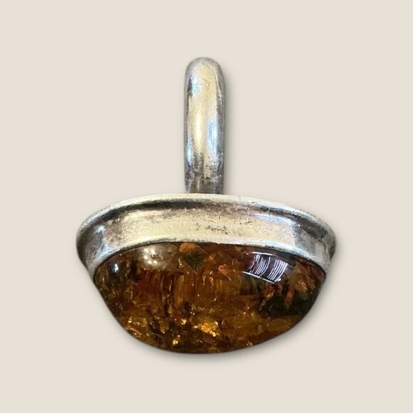 Vintage Estate Amber & Sterling Silver Statement Ring - Picture 3 of 10